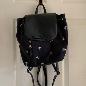 Black, floral, embroidered backpack/purse